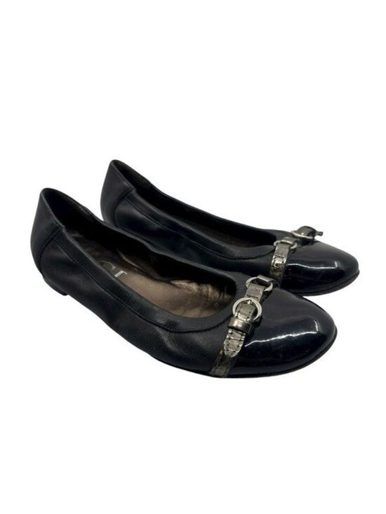 Agl Shoes - AGL 37.5 / US 7.5 Monika Cap Toe Ballet Flats Black Leather Buckle Strap Slip On